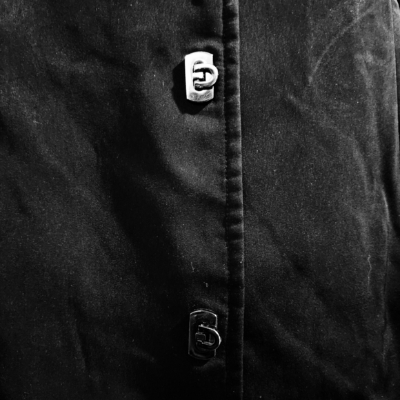 Anne Klein Black Long Coat Bendable Metal Closure Buttons Women's Petite Large - Picture 4 of 9